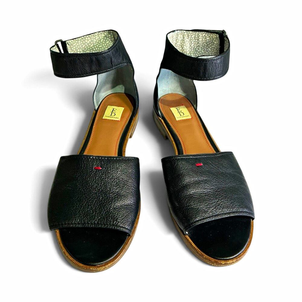 ED Ellen DeGeneres Women’s Black Leather Ankle Strap Buckle Flat Sandal 7 37
